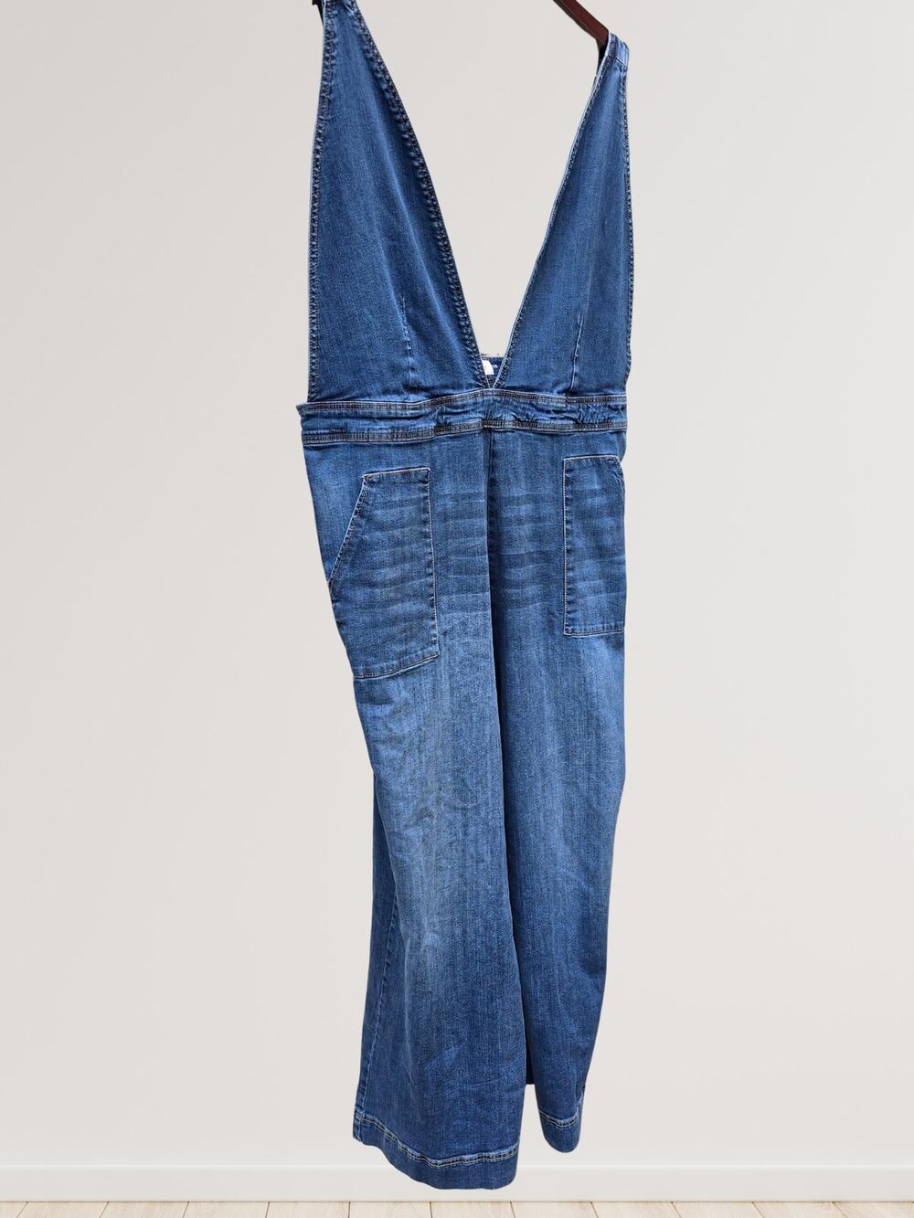 Dollhouse Plus Size 24W Denim Jumpsuit - Deep V Neck Wide Leg Overalls